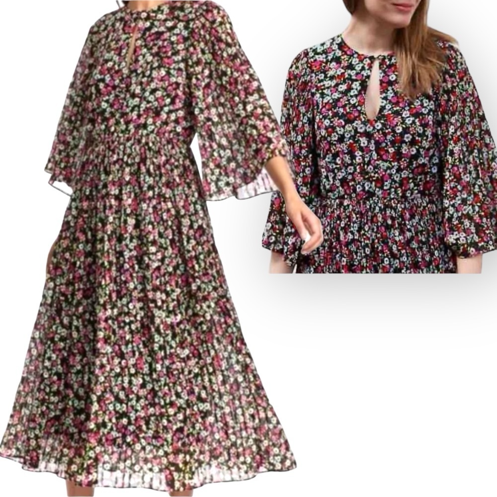 H&M Floral Long Sleeve Dress - Black and Pink
